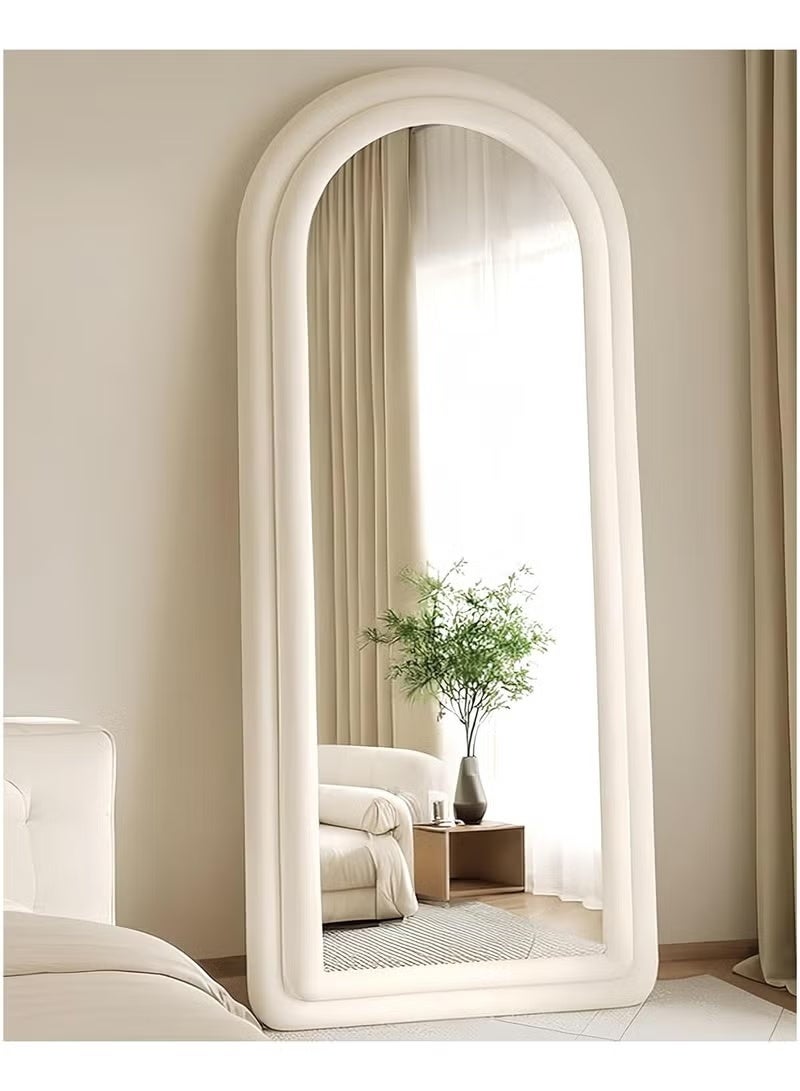 Vphom Arched Full Length Floor Mirror 63"×24" (160×60cm) with Stand, Large Full Body Mirror Freestanding or Wall Mounted – Elegant Flannel Frame Mirror (WHITE) - Image 1